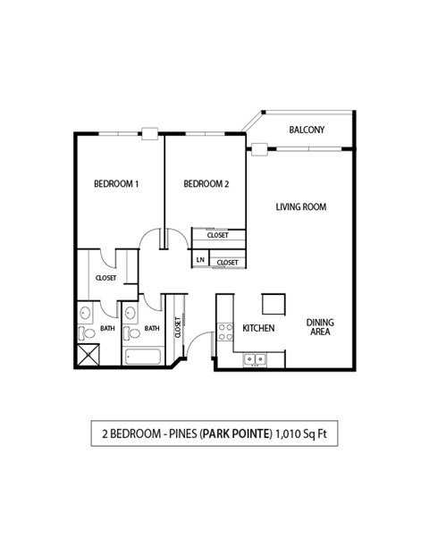 Floor plan for 2 beds, 2 baths, 1010 sqft